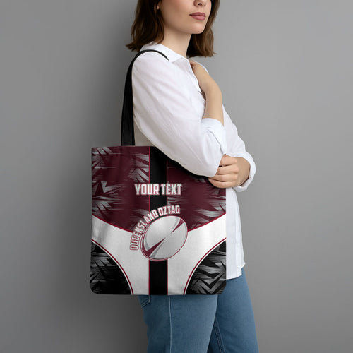Personalized Queensland Oztag Tote Bag Abstract Geometric Pattern Sports