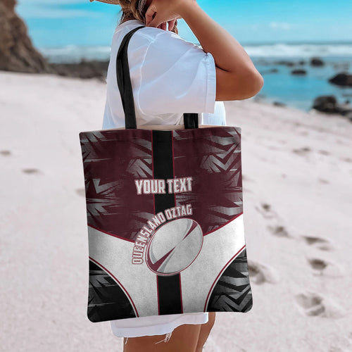 Personalized Queensland Oztag Tote Bag Abstract Geometric Pattern Sports