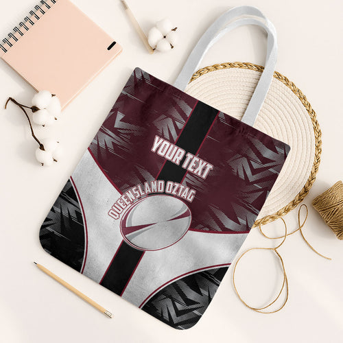 Personalized Queensland Oztag Tote Bag Abstract Geometric Pattern Sports
