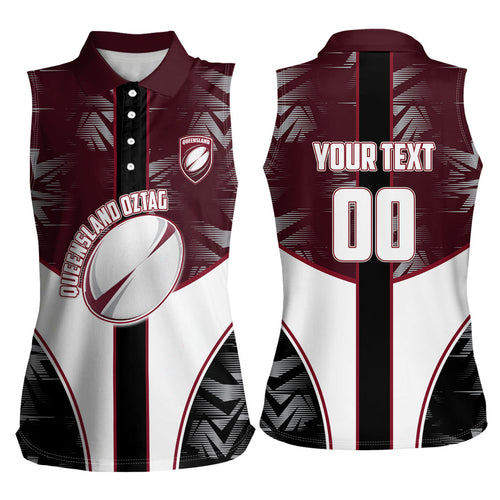 Personalized Queensland Oztag Women Sleeveless Polo Shirt Abstract Geometric Pattern Sports