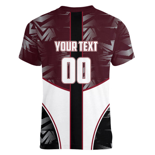 Personalized Queensland Oztag Women V-Neck T-Shirt Abstract Geometric Pattern Sports