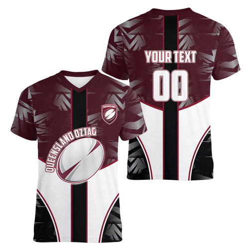 Personalized Queensland Oztag Women V-Neck T-Shirt Abstract Geometric Pattern Sports