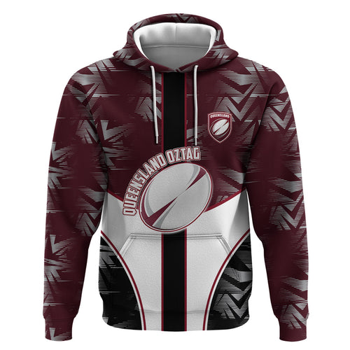 Personalized Queensland Oztag Zip Hoodie Abstract Geometric Pattern Sports