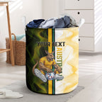 Personalized Australia Soccer Kangaroo Laundry Basket World Football Mascot Green Gold Abstract Wave