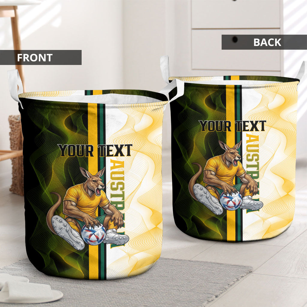 Personalized Australia Soccer Kangaroo Laundry Basket World Football Mascot Green Gold Abstract Wave