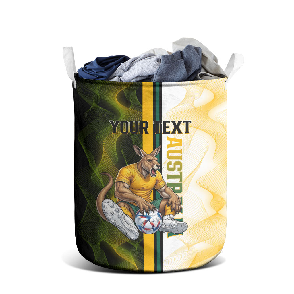 Personalized Australia Soccer Kangaroo Laundry Basket World Football Mascot Green Gold Abstract Wave
