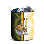 Personalized Australia Soccer Kangaroo Laundry Basket World Football Mascot Green Gold Abstract Wave