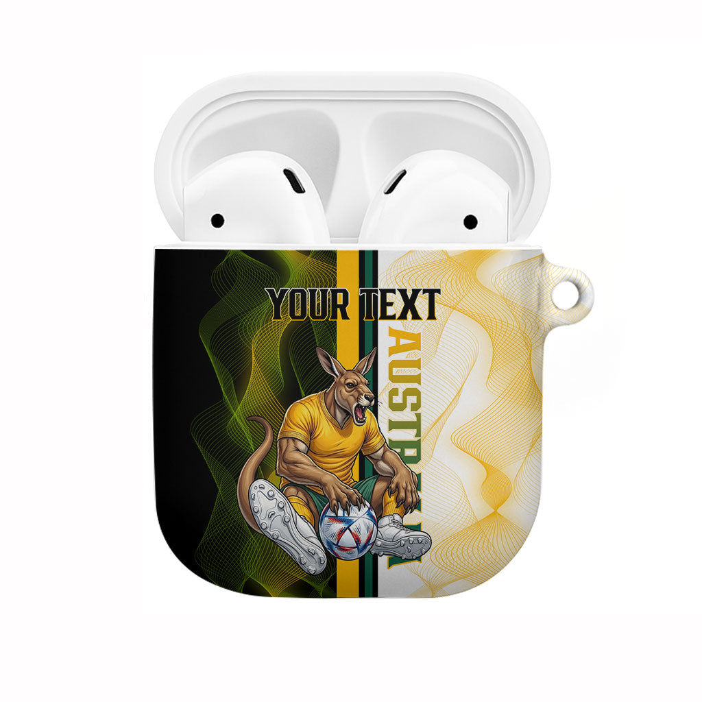 Personalized Australia Soccer Kangaroo AirPods Case World Football Mascot Green Gold Abstract Wave