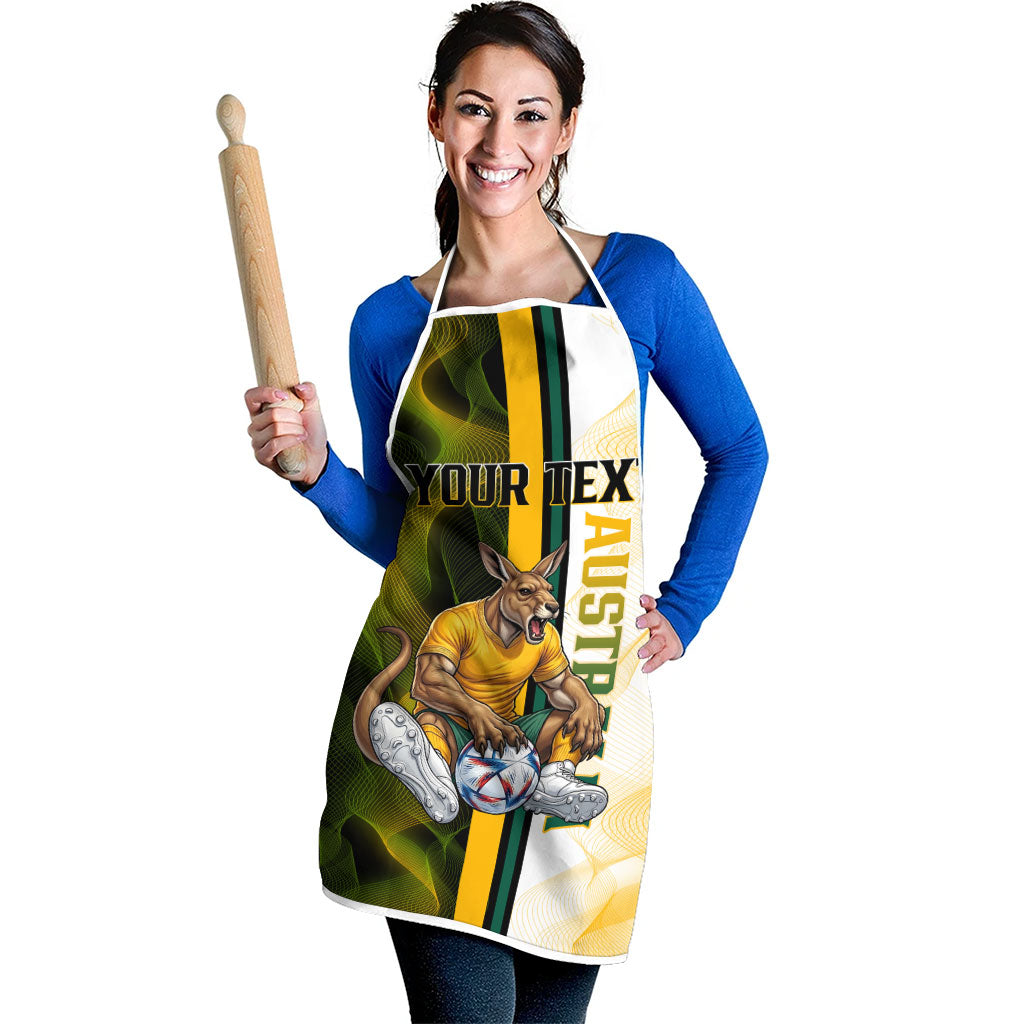 Personalized Australia Soccer Kangaroo Apron World Football Mascot Green Gold Abstract Wave
