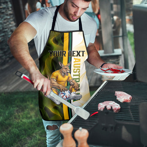Personalized Australia Soccer Kangaroo Apron World Football Mascot Green Gold Abstract Wave