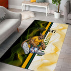 Personalized Australia Soccer Kangaroo Area Rug World Football Mascot Green Gold Abstract Wave