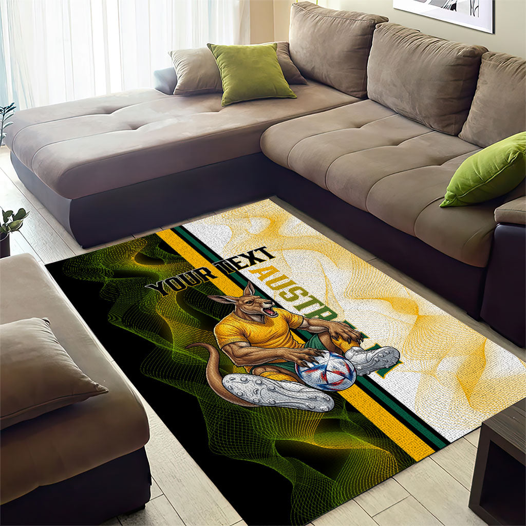 Personalized Australia Soccer Kangaroo Area Rug World Football Mascot Green Gold Abstract Wave