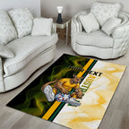 Personalized Australia Soccer Kangaroo Area Rug World Football Mascot Green Gold Abstract Wave
