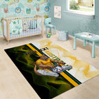 Personalized Australia Soccer Kangaroo Area Rug World Football Mascot Green Gold Abstract Wave