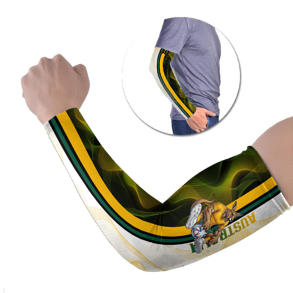 Personalized Australia Soccer Kangaroo Arm Sleeves World Football Mascot Green Gold Abstract Wave