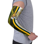 Personalized Australia Soccer Kangaroo Arm Sleeves World Football Mascot Green Gold Abstract Wave