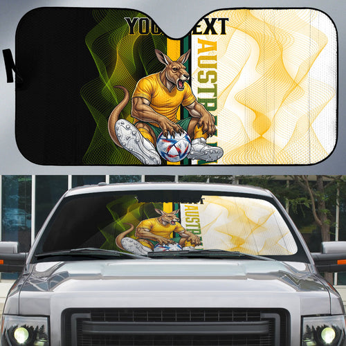 Personalized Australia Soccer Kangaroo Auto Sun Shade World Football Mascot Green Gold Abstract Wave