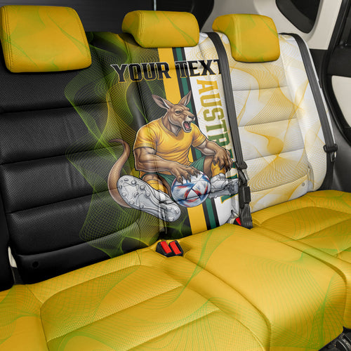 Personalized Australia Soccer Kangaroo Back Car Seat Cover World Football Mascot Green Gold Abstract Wave