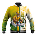 Personalized Australia Soccer Kangaroo Baseball Jacket World Football Mascot Green Gold Abstract Wave