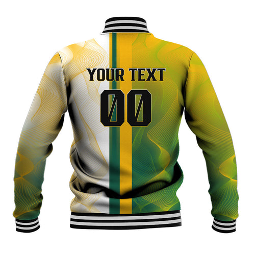 Personalized Australia Soccer Kangaroo Baseball Jacket World Football Mascot Green Gold Abstract Wave