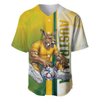 Personalized Australia Soccer Kangaroo Baseball Jersey World Football Mascot Green Gold Abstract Wave