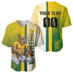 Personalized Australia Soccer Kangaroo Baseball Jersey World Football Mascot Green Gold Abstract Wave