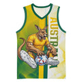Personalized Australia Soccer Kangaroo Basketball Jersey World Football Mascot Green Gold Abstract Wave