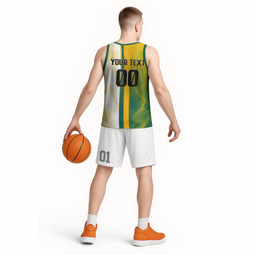 Personalized Australia Soccer Kangaroo Basketball Jersey World Football Mascot Green Gold Abstract Wave