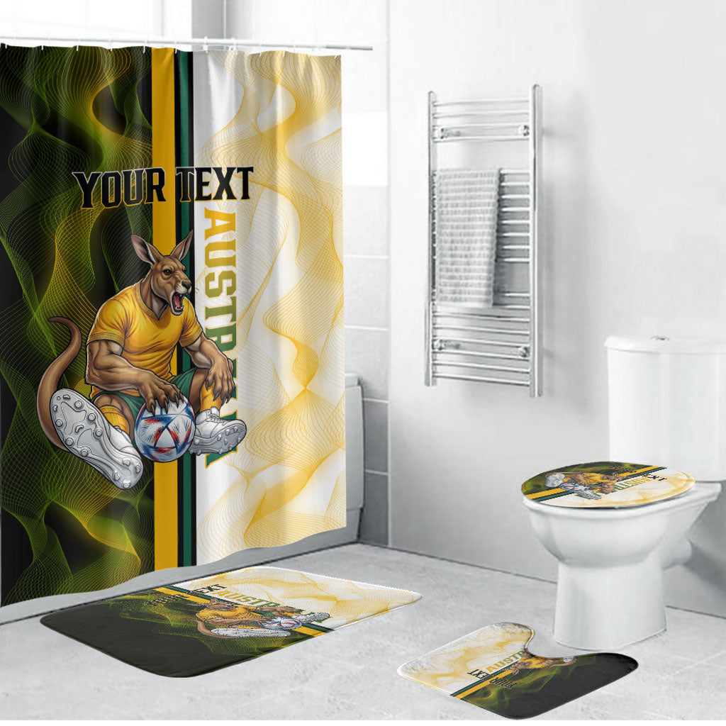 Personalized Australia Soccer Kangaroo Bathroom Set World Football Mascot Green Gold Abstract Wave