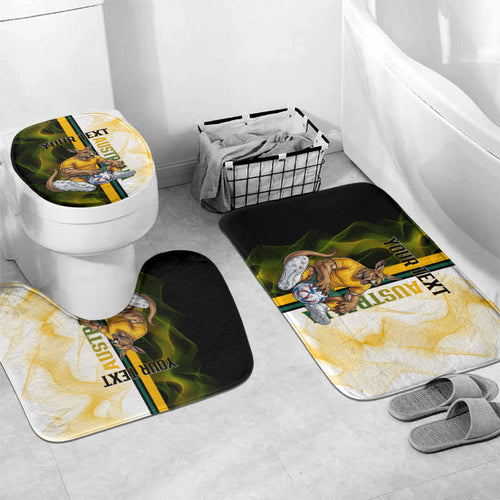 Personalized Australia Soccer Kangaroo Bathroom Set World Football Mascot Green Gold Abstract Wave