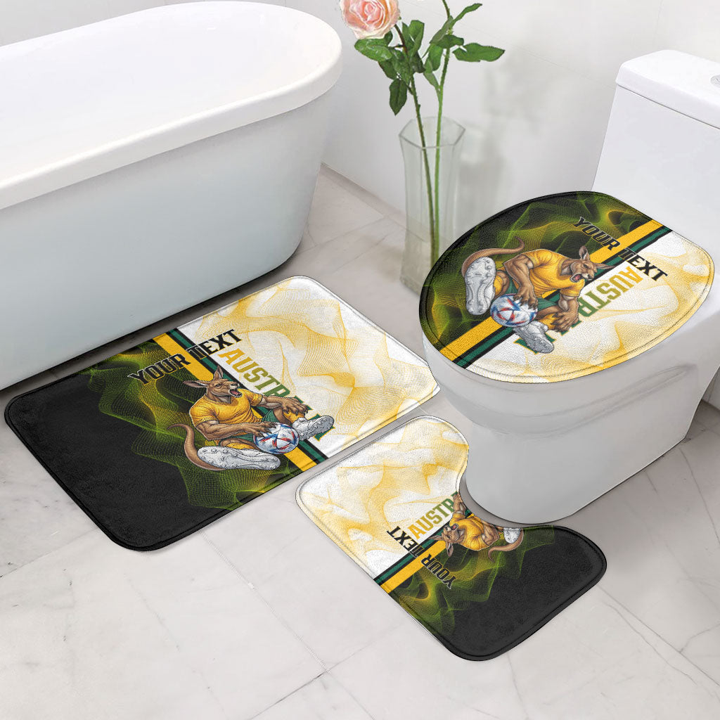 Personalized Australia Soccer Kangaroo Bathroom Set World Football Mascot Green Gold Abstract Wave