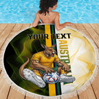 Personalized Australia Soccer Kangaroo Beach Blanket World Football Mascot Green Gold Abstract Wave