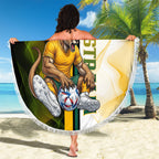 Personalized Australia Soccer Kangaroo Beach Blanket World Football Mascot Green Gold Abstract Wave