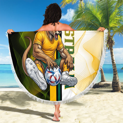 Personalized Australia Soccer Kangaroo Beach Blanket World Football Mascot Green Gold Abstract Wave