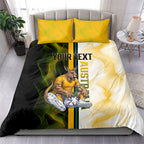 Personalized Australia Soccer Kangaroo Bedding Set World Football Mascot Green Gold Abstract Wave