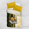 Personalized Australia Soccer Kangaroo Bedding Set World Football Mascot Green Gold Abstract Wave