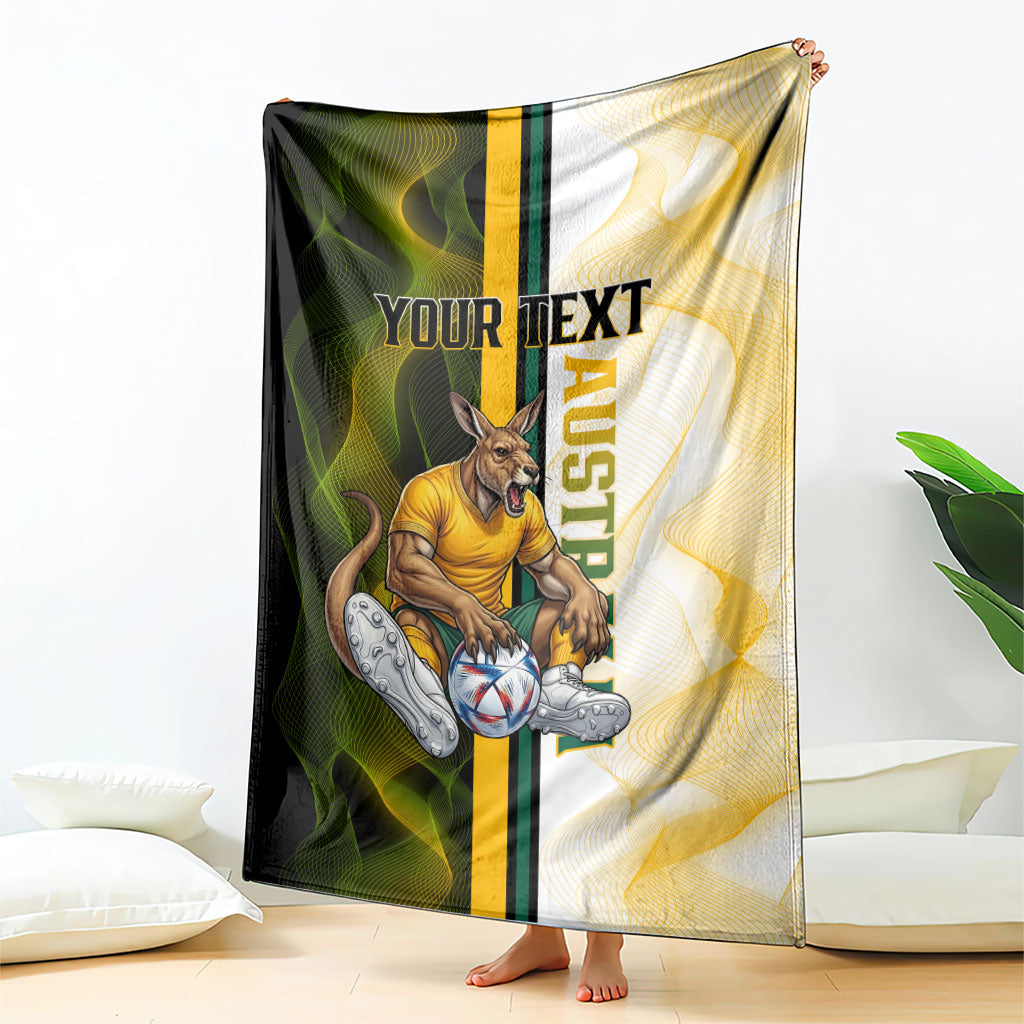 Personalized Australia Soccer Kangaroo Blanket World Football Mascot Green Gold Abstract Wave