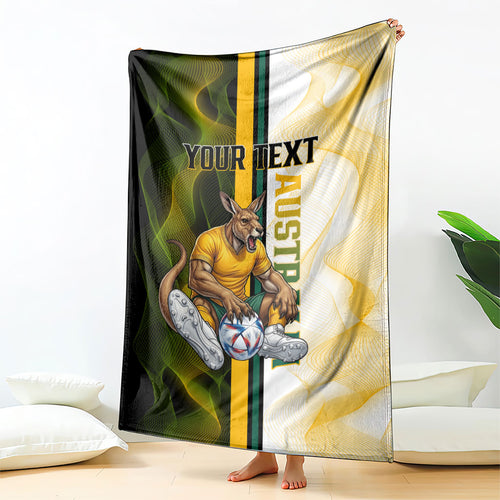 Personalized Australia Soccer Kangaroo Blanket World Football Mascot Green Gold Abstract Wave