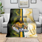 Personalized Australia Soccer Kangaroo Blanket World Football Mascot Green Gold Abstract Wave