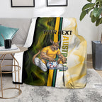 Personalized Australia Soccer Kangaroo Blanket World Football Mascot Green Gold Abstract Wave