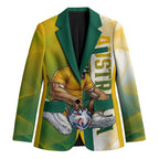 Personalized Australia Soccer Kangaroo Blazer World Football Mascot Green Gold Abstract Wave