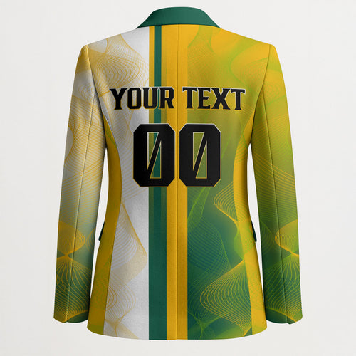 Personalized Australia Soccer Kangaroo Blazer World Football Mascot Green Gold Abstract Wave