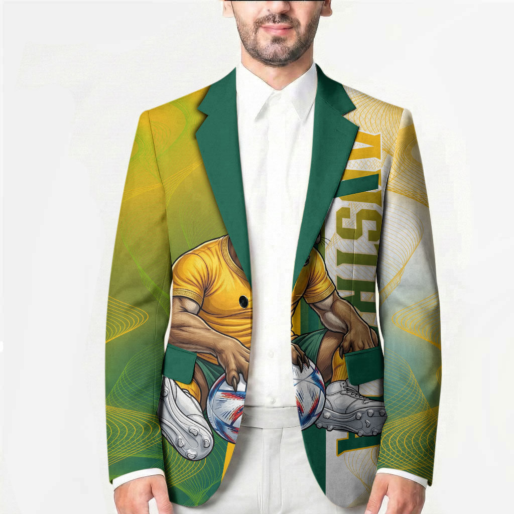 Personalized Australia Soccer Kangaroo Blazer World Football Mascot Green Gold Abstract Wave