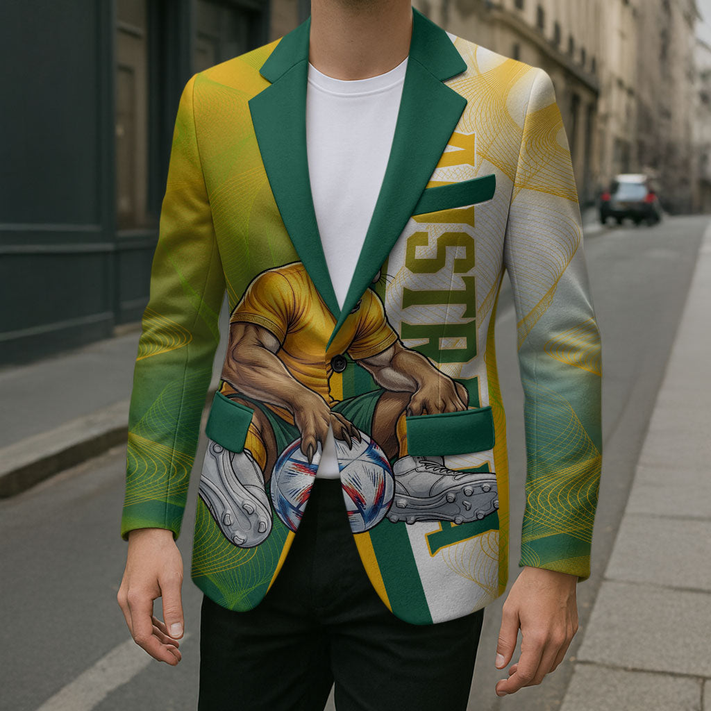Personalized Australia Soccer Kangaroo Blazer World Football Mascot Green Gold Abstract Wave