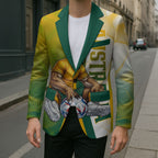 Personalized Australia Soccer Kangaroo Blazer World Football Mascot Green Gold Abstract Wave