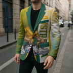 Personalized Australia Soccer Kangaroo Blazer World Football Mascot Green Gold Abstract Wave