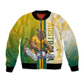 Personalized Australia Soccer Kangaroo Bomber Jacket World Football Mascot Green Gold Abstract Wave
