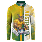 Personalized Australia Soccer Kangaroo Button Sweatshirt World Football Mascot Green Gold Abstract Wave