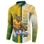 Personalized Australia Soccer Kangaroo Button Sweatshirt World Football Mascot Green Gold Abstract Wave