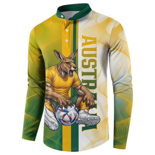 Personalized Australia Soccer Kangaroo Button Sweatshirt World Football Mascot Green Gold Abstract Wave